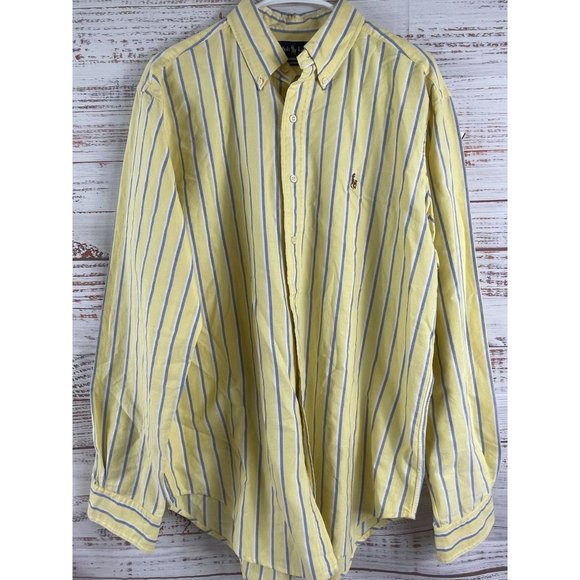 Ralph Lauren sz Large Yellow Blue White Striped Button Down Dress Shirt - Picture 2 of 5